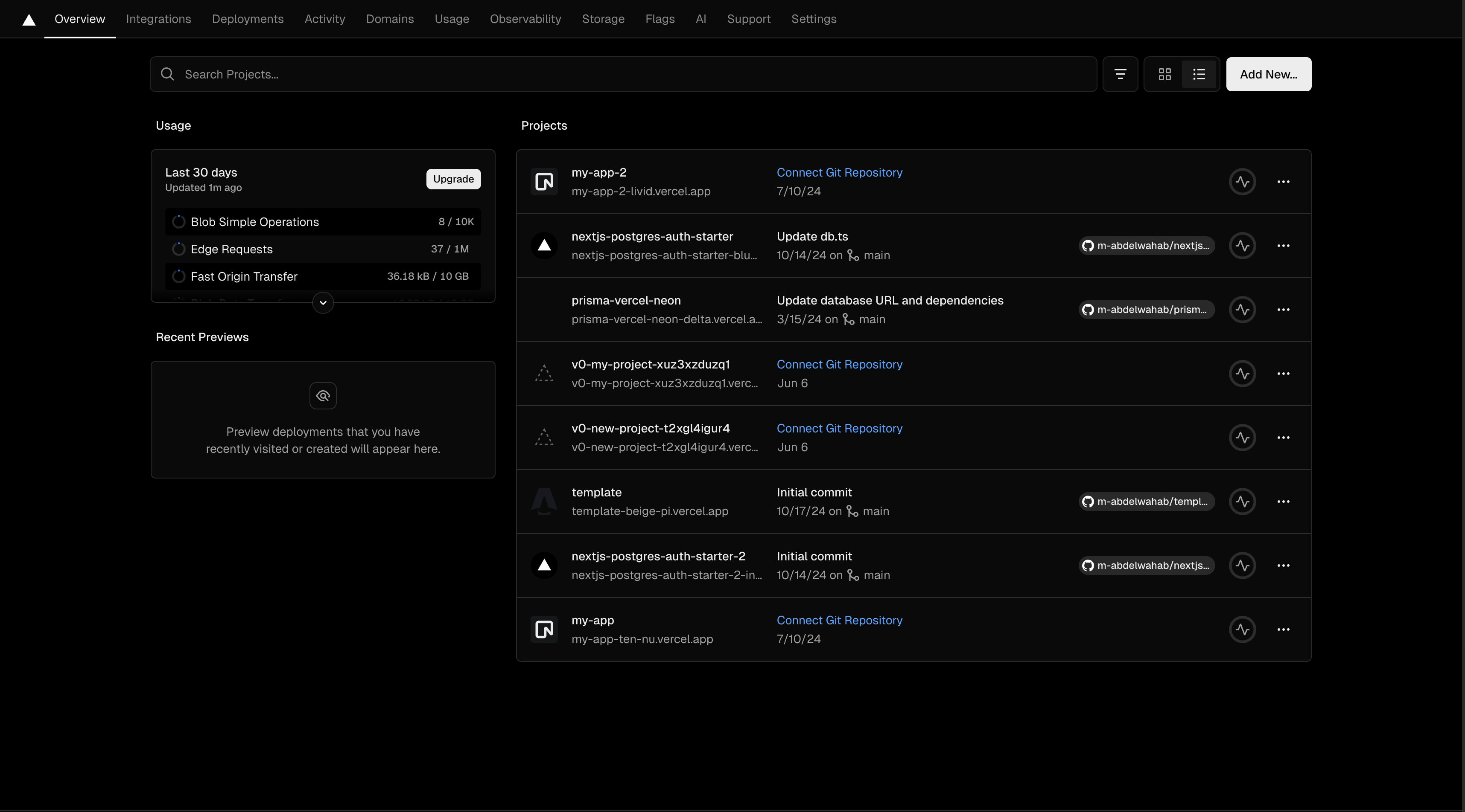 Vercel dashboard