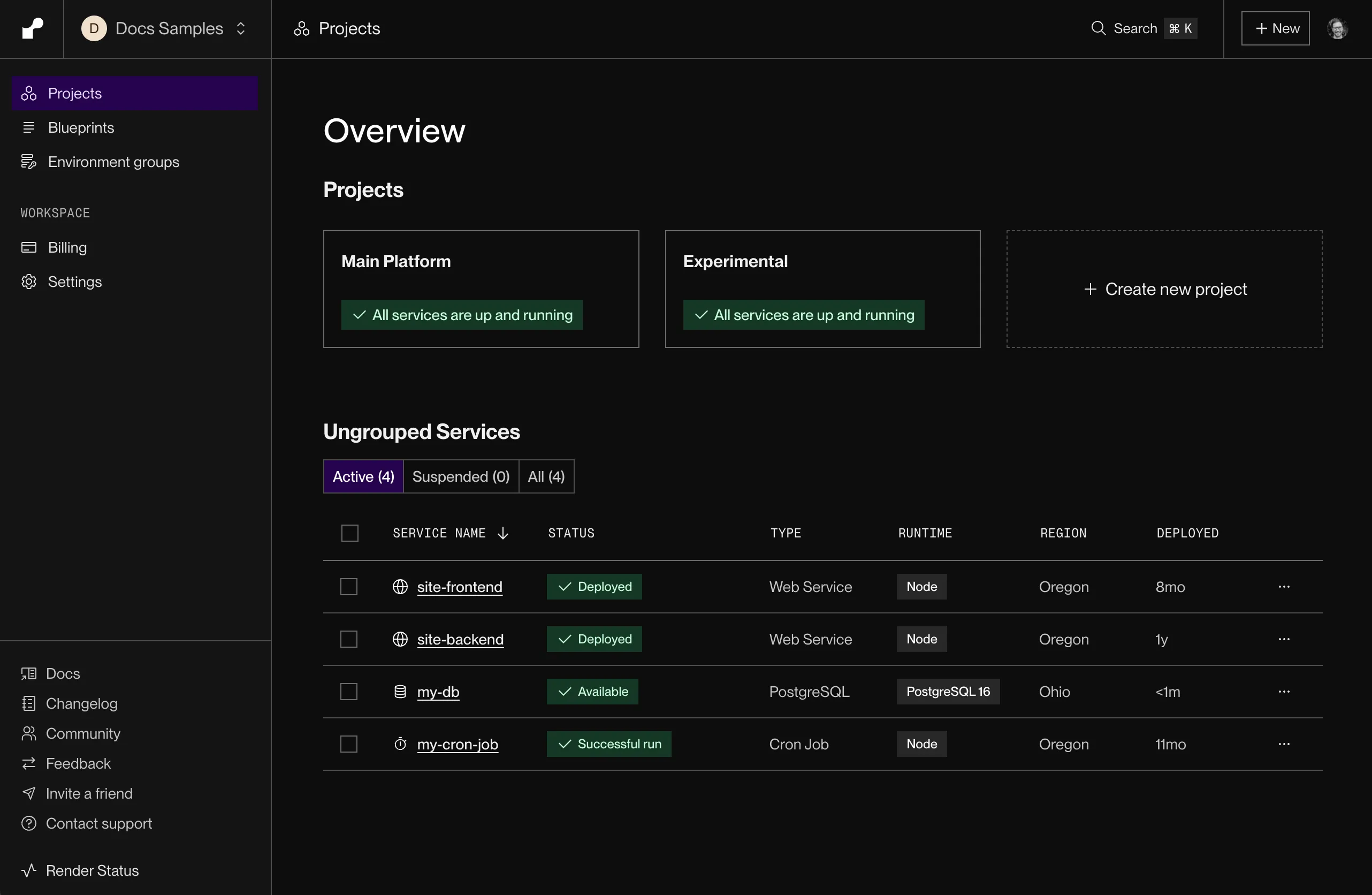 Render dashboard