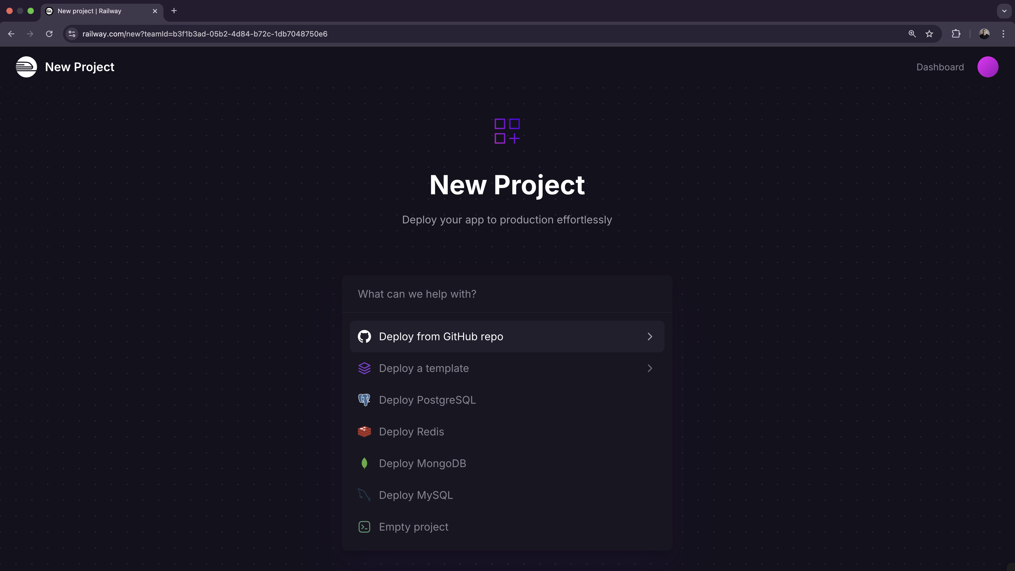 Railway onboarding new project