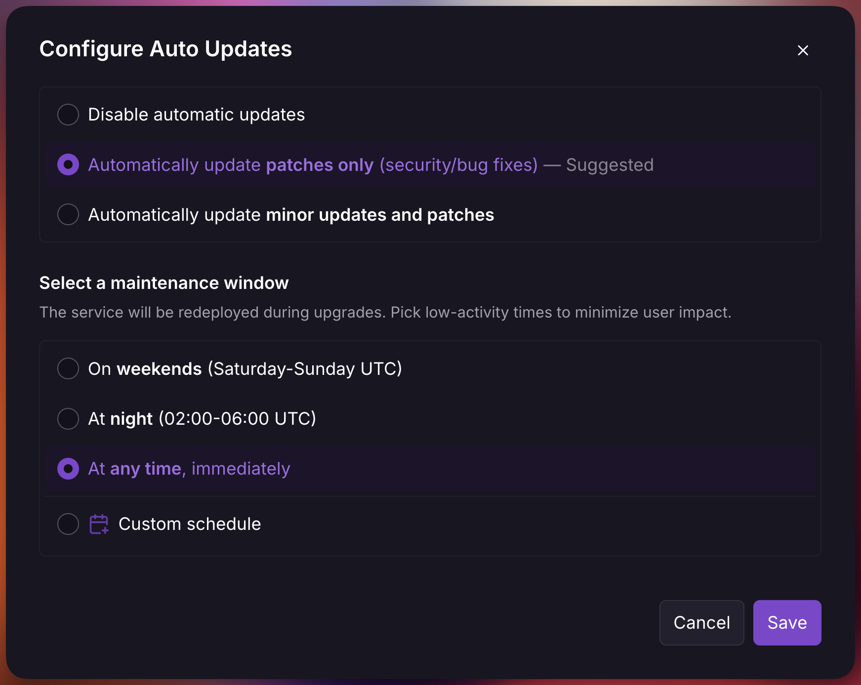 Update preference setting