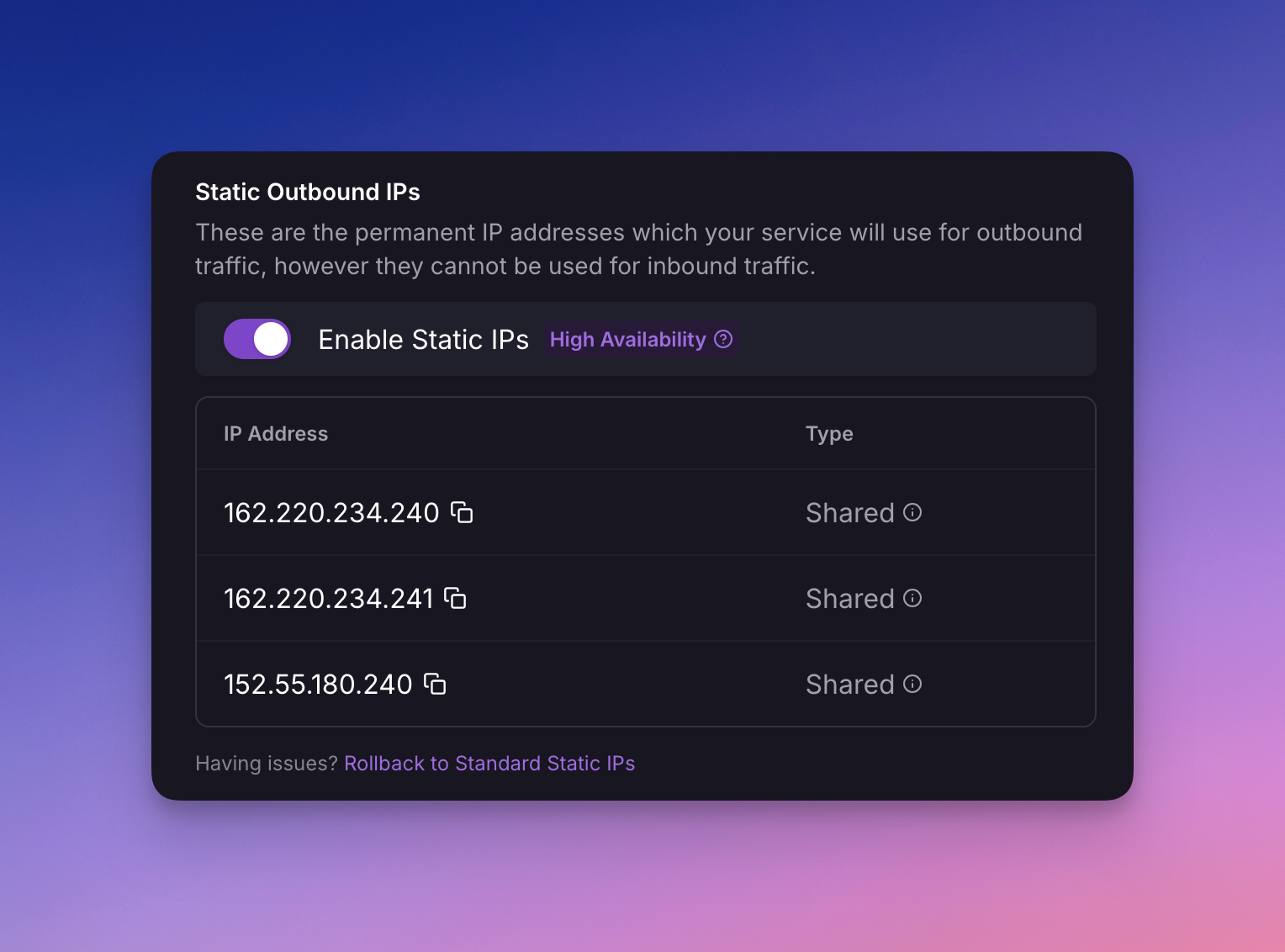 Static IPs