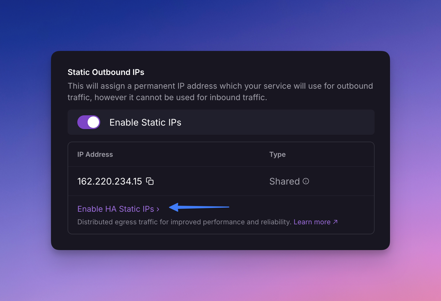 Static IPs Upgrade