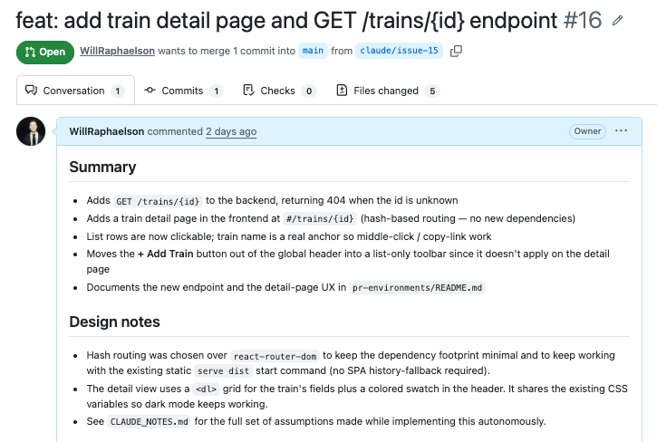 GitHub pull request opened by the agent in response to the issue