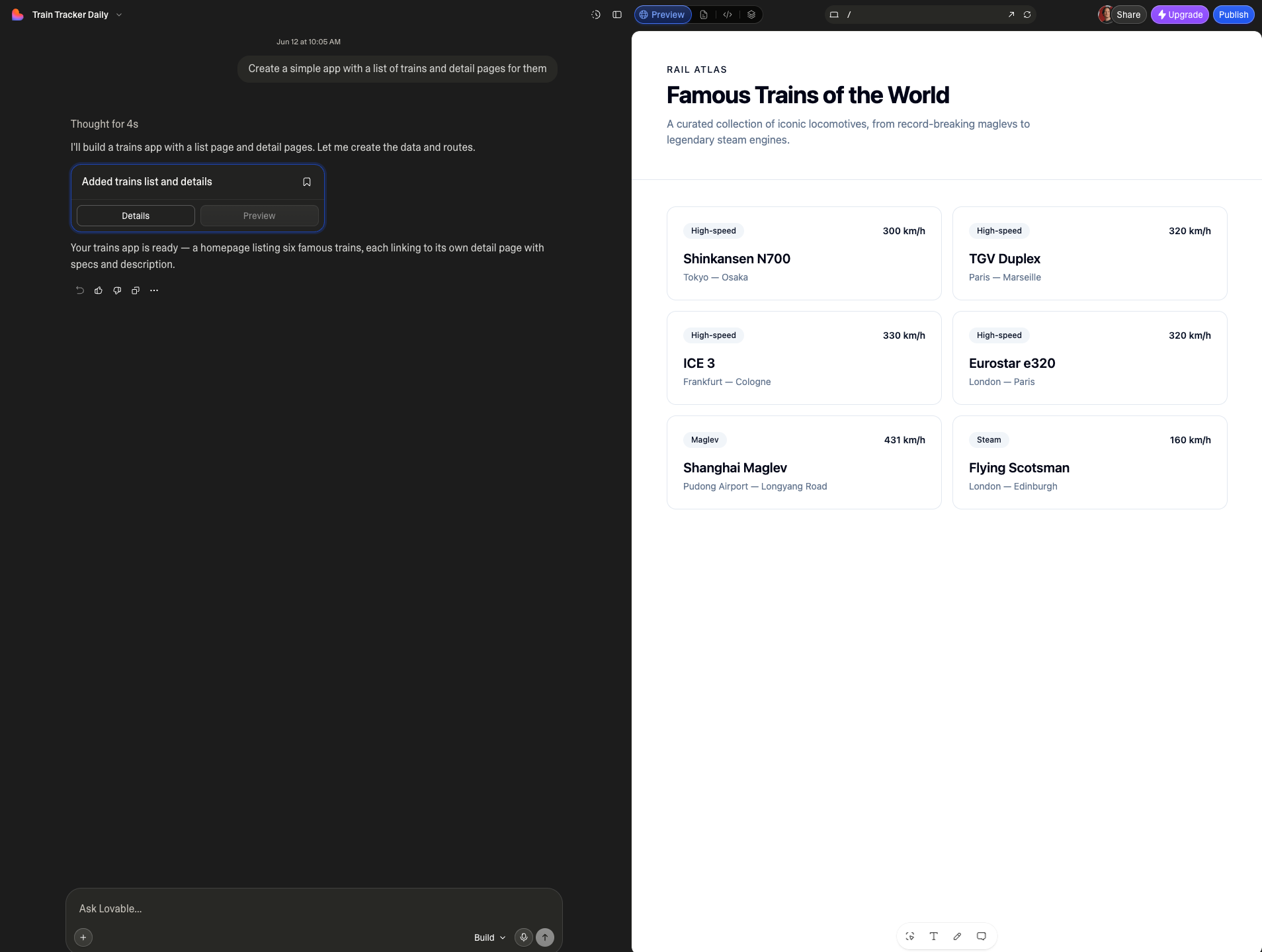 Building an app with Lovable from a natural language prompt