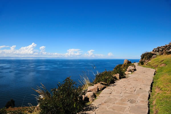 Walking path Silustani Lake Titicaca