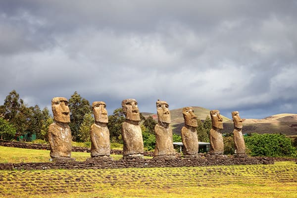 Ahu Akivi which features seven re-erected moai