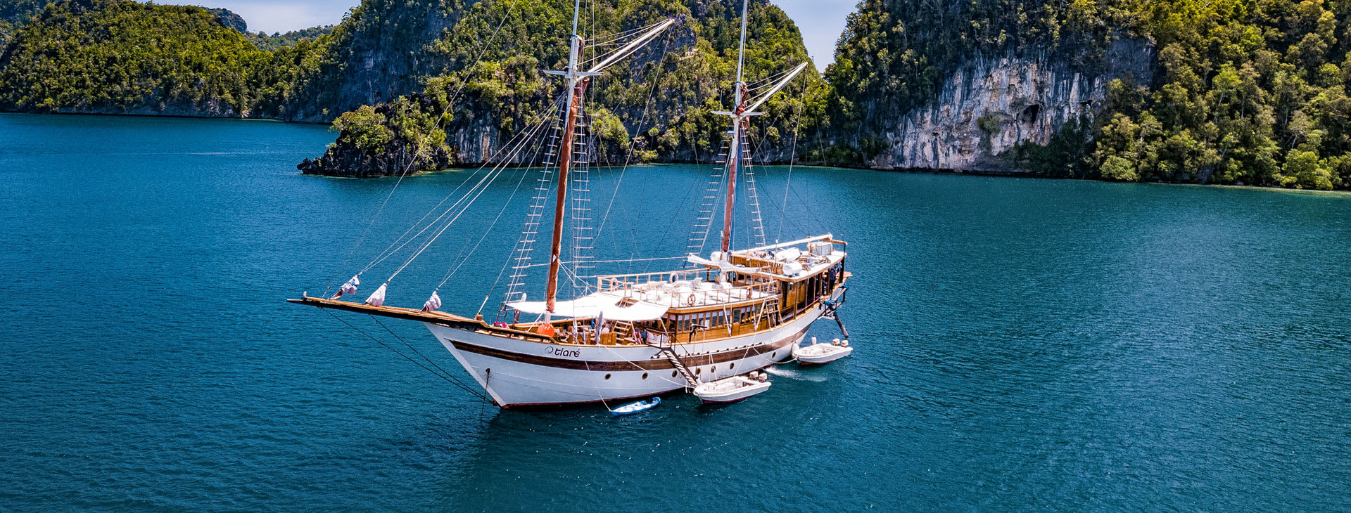 Ship anchored nearby the island