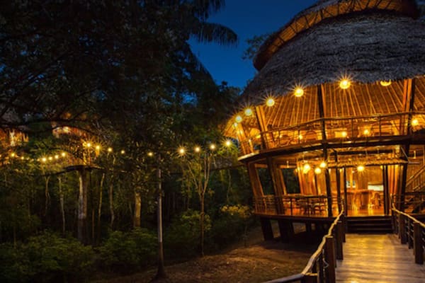 main dining cabin at night treehouse lodge