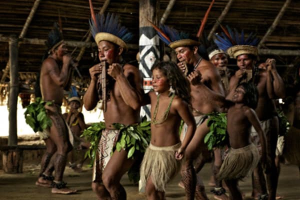 Native Brazilians dancing