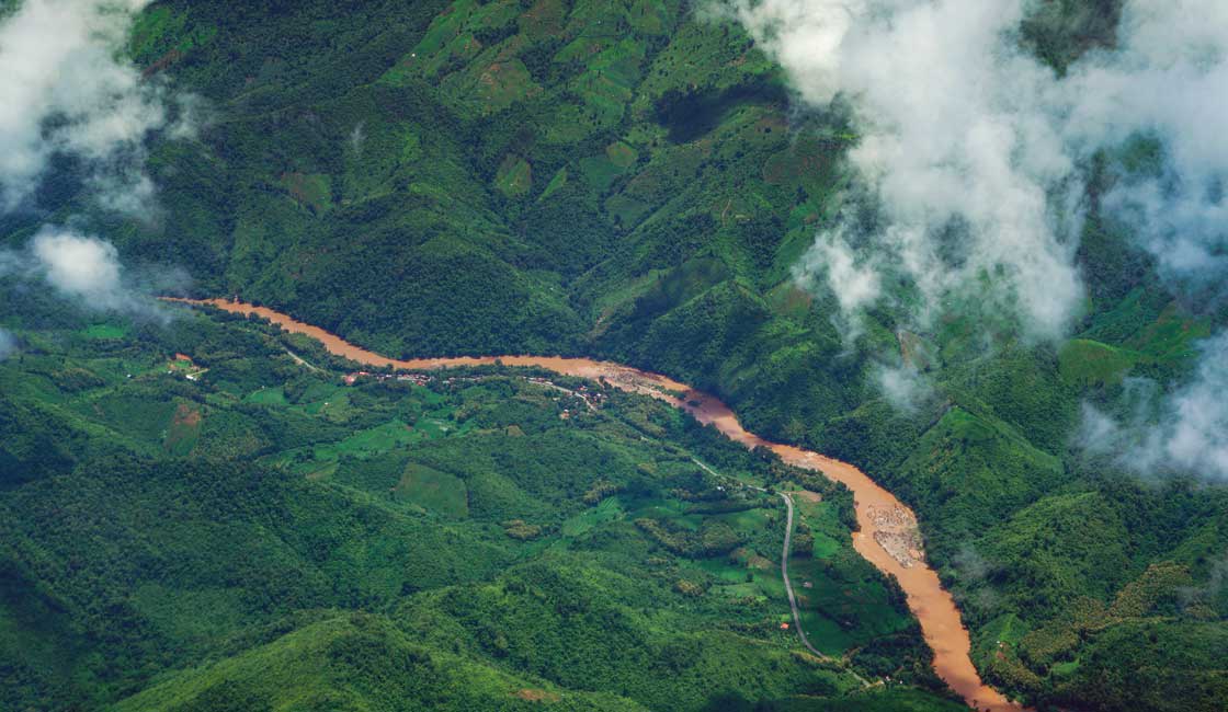 Aerial view of the Mekong in Laos