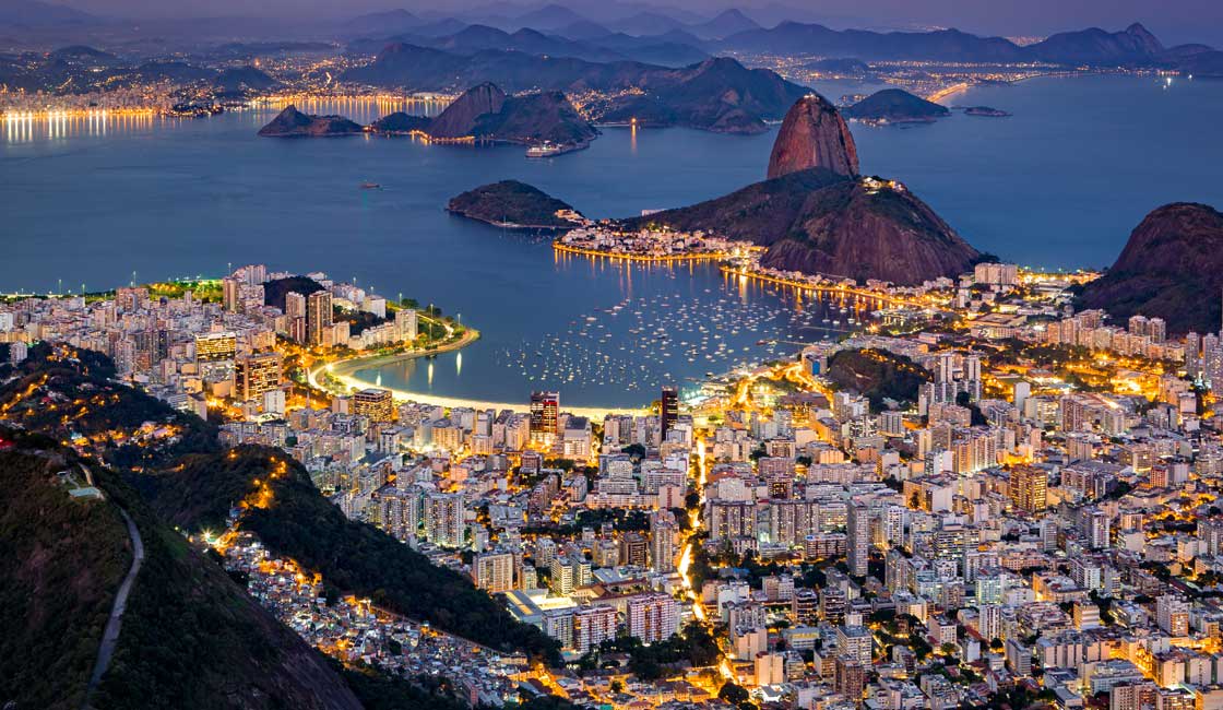 Rio de Janeiro aerial view after dark