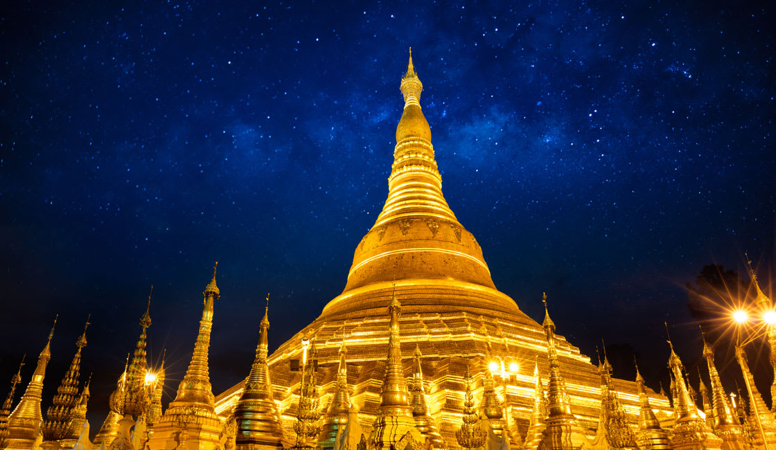 Shwedagon Pagoda under the starry sky