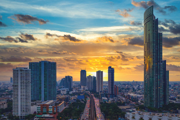 Streets in Bangkok at dusk