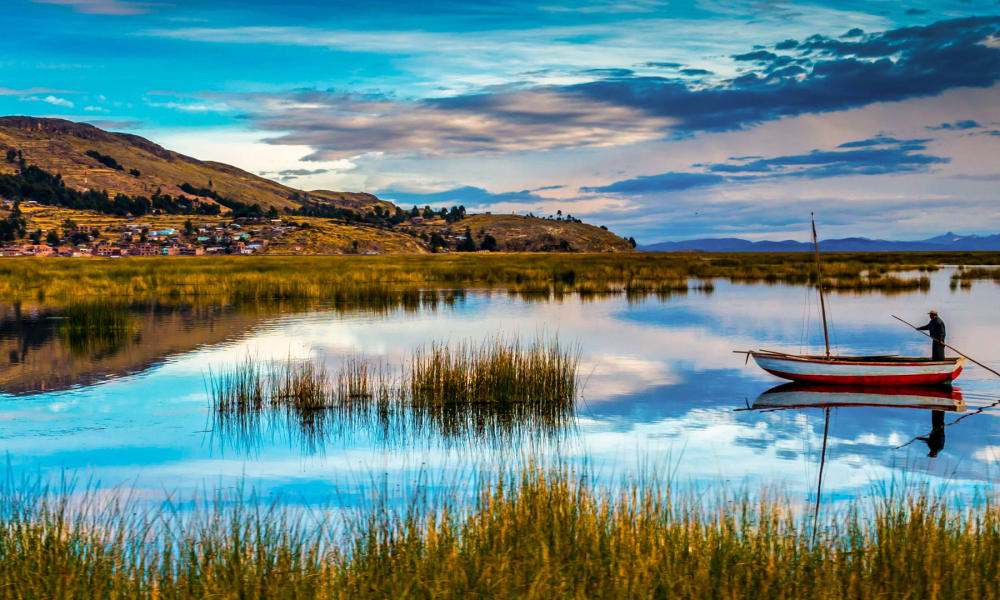 Blue waters of Peru's lake titicaca