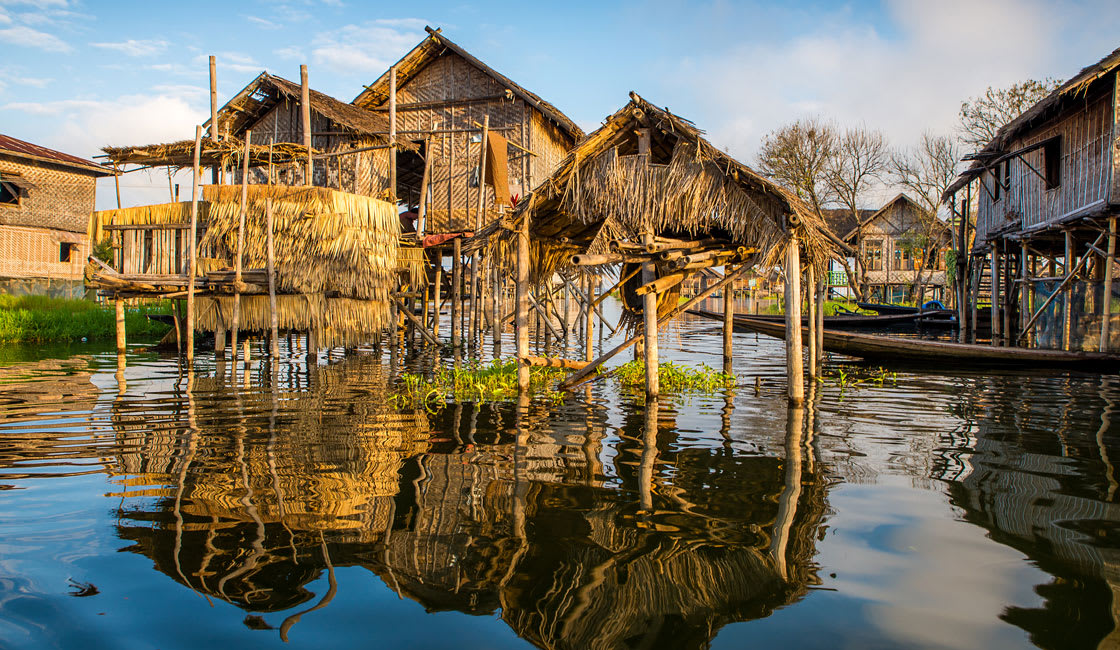 floating houses in Inle lake in Myanmar