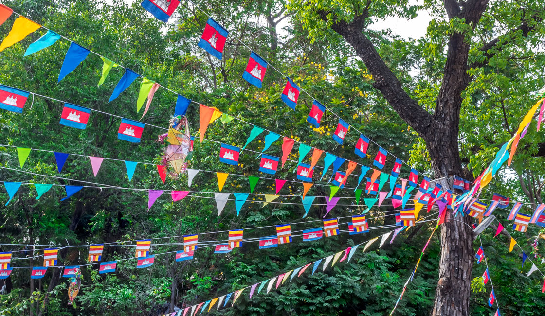 flags hanging in the trees