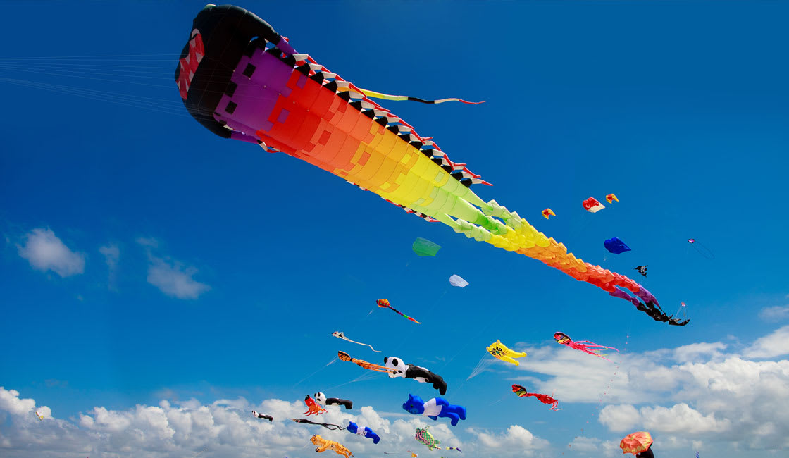 flying kites in a festival