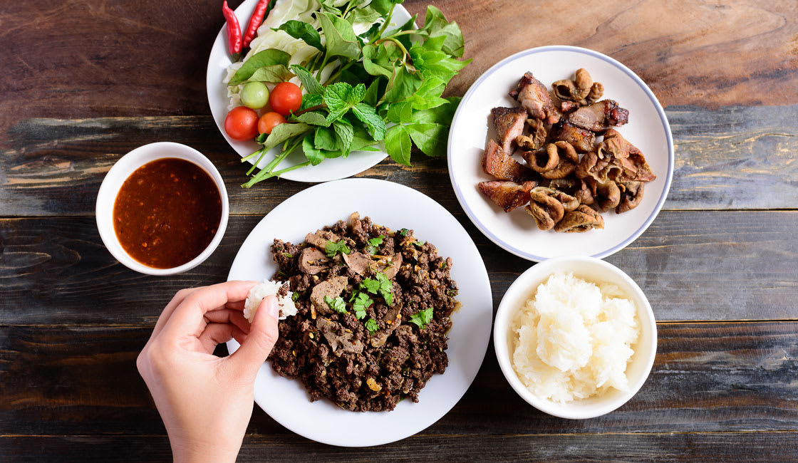 Southeast Asian Food Larb Sticky Rice 