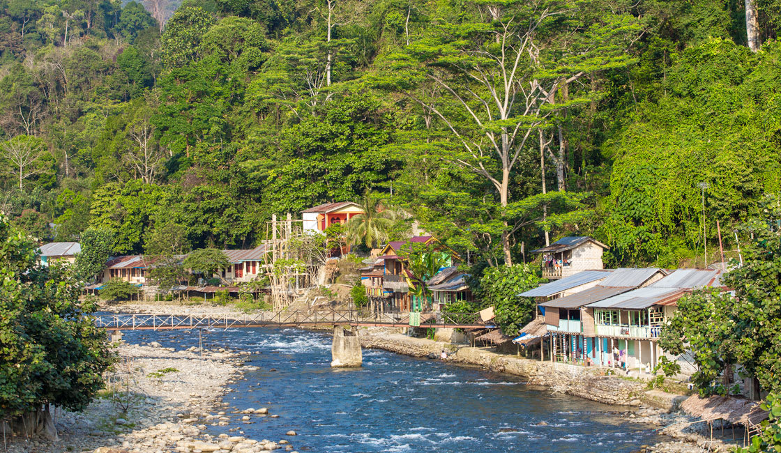 bukit lawang town near at the river shore