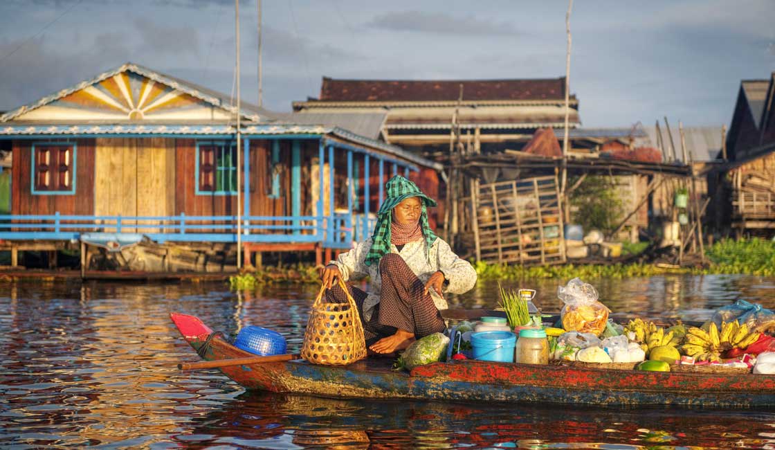 Woman on a boat at the floating village