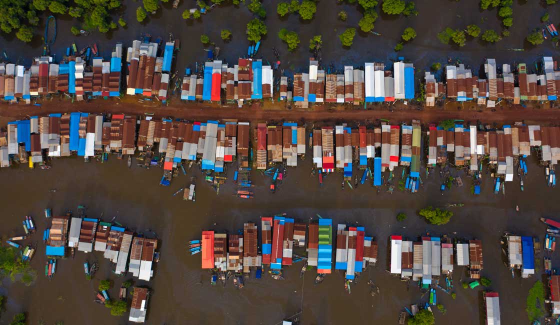 Tonle Sap floating village from above