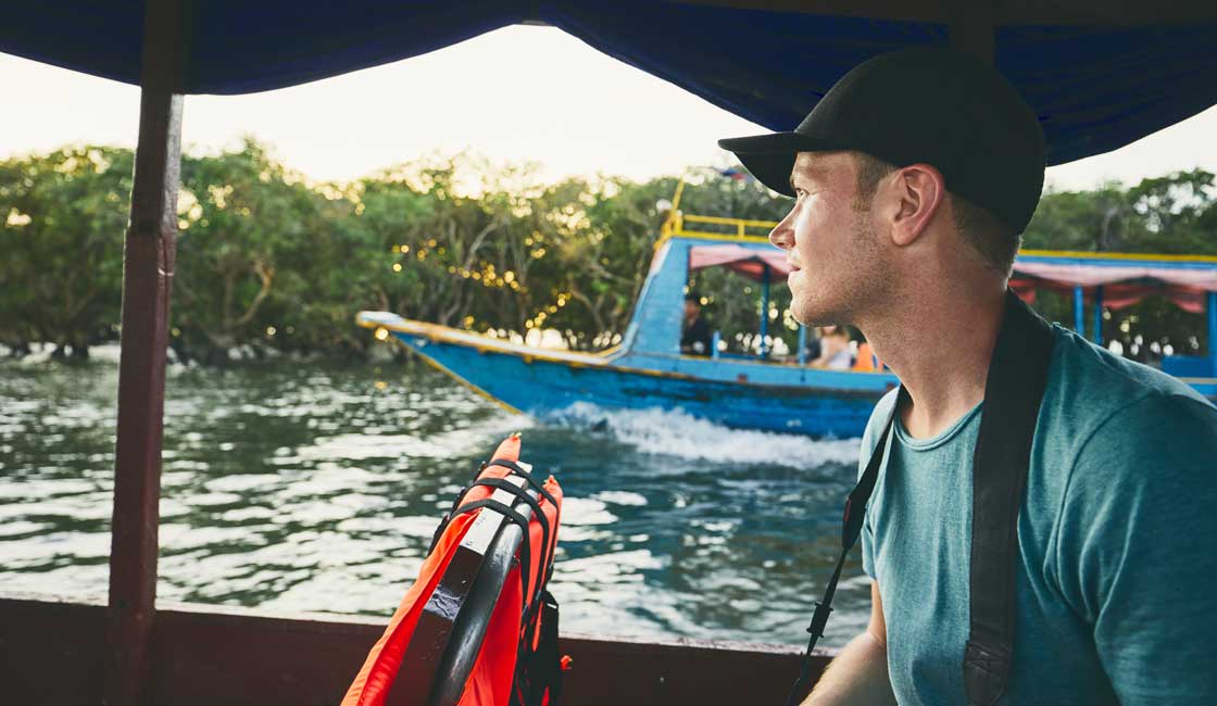 Tourist in a boat in Cambodia