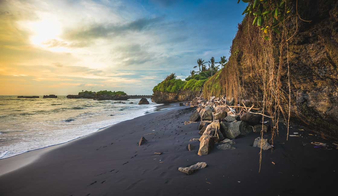 Black sand on the beach