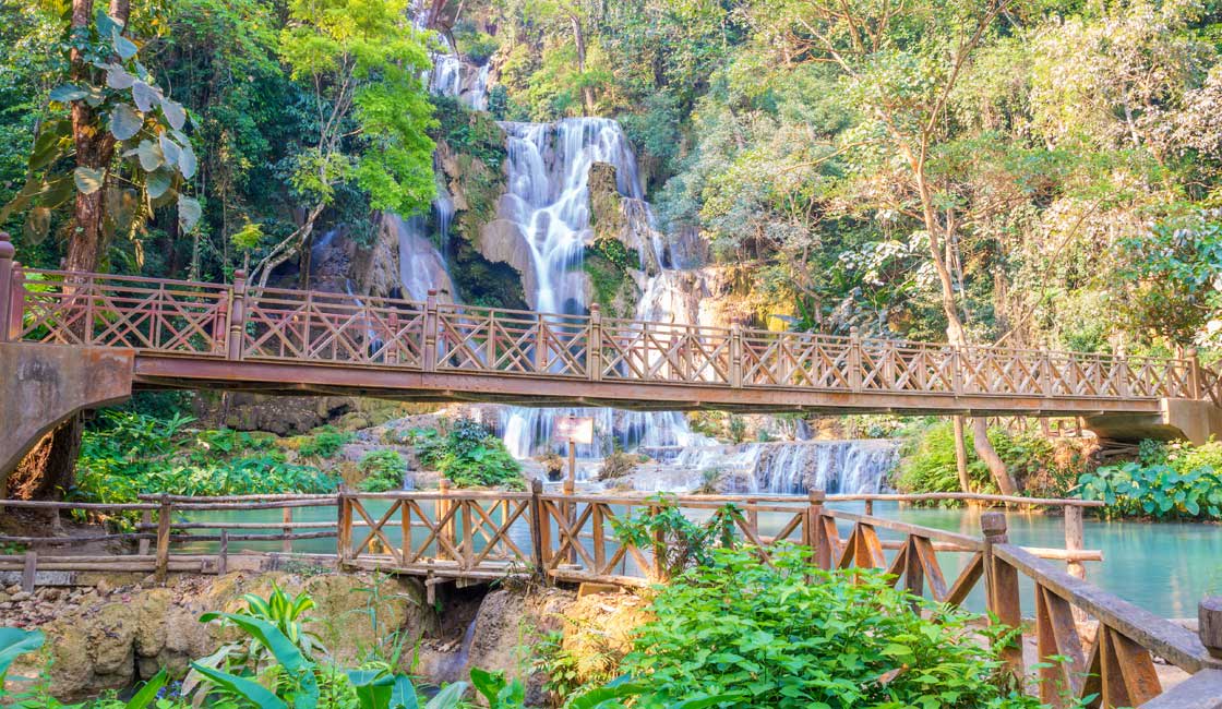 Waterfalls and bridge over the river