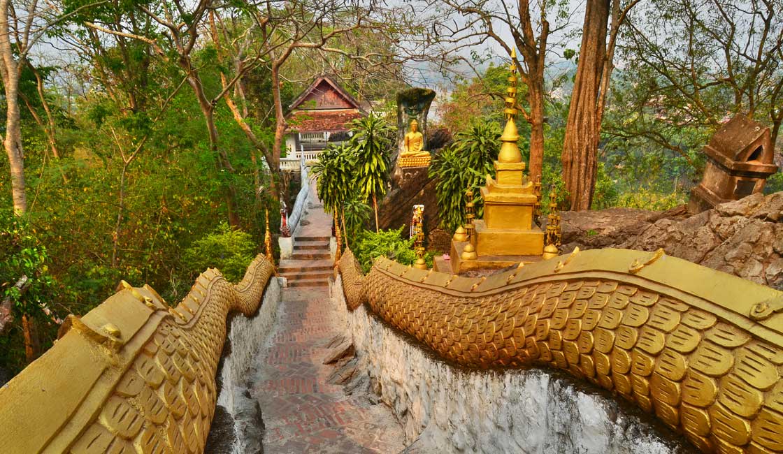 Staircase to the temple with a dragon motive 