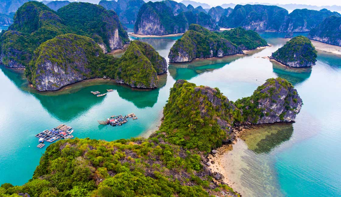 Green covered karst formations of Lan Ha Bay