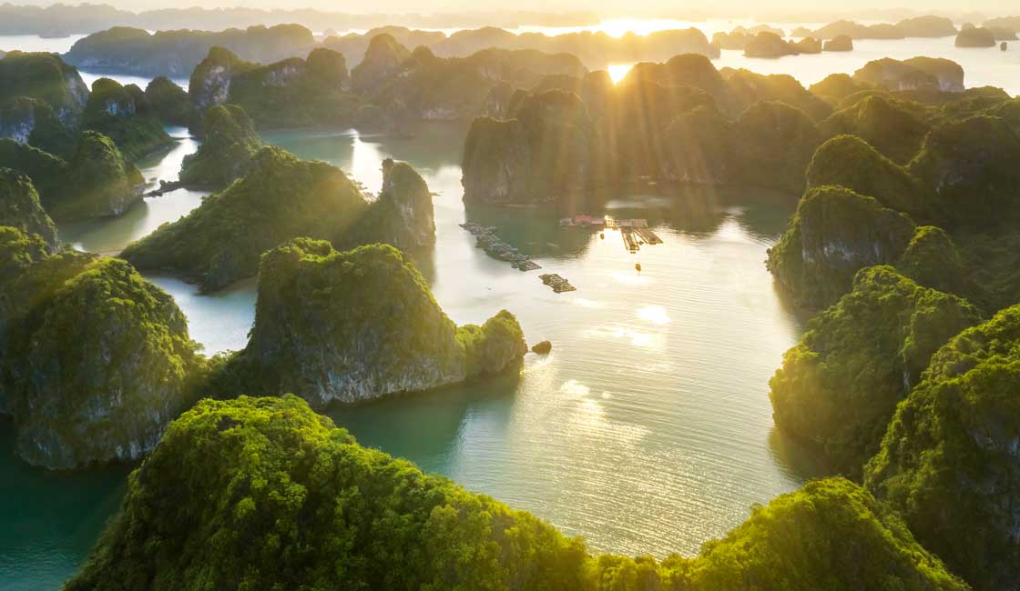 Aerial view of Halong Bay in early morning