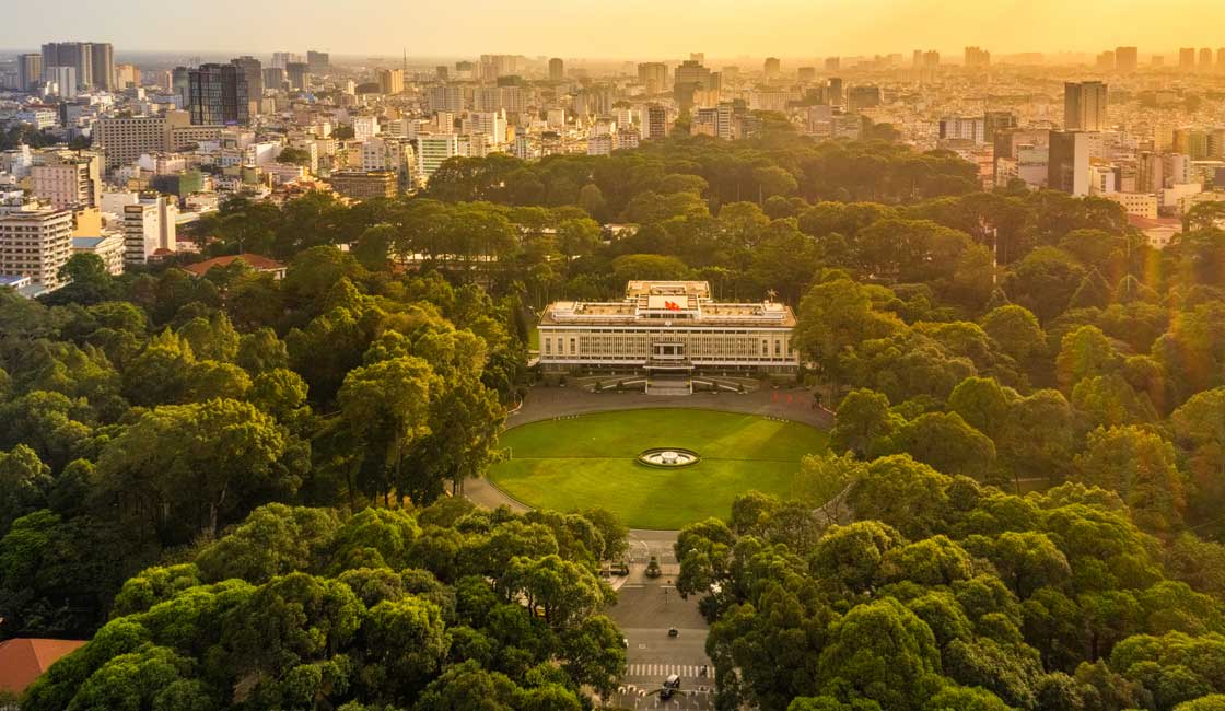 Palace in the park aerial view