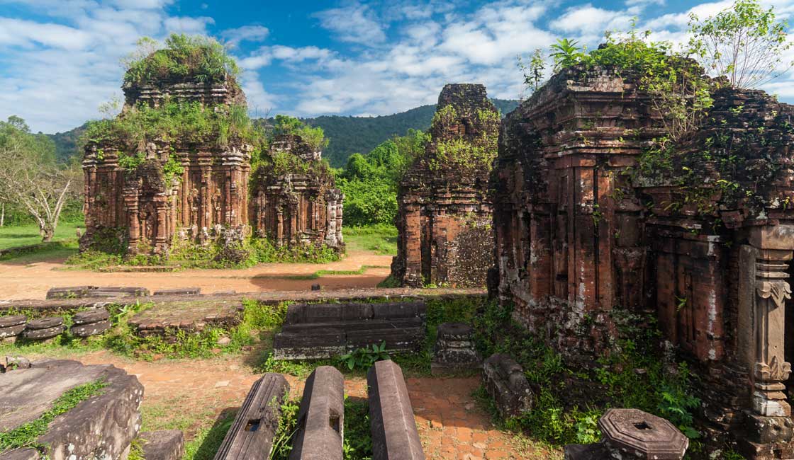 The overview of the sire with brick temples ruins