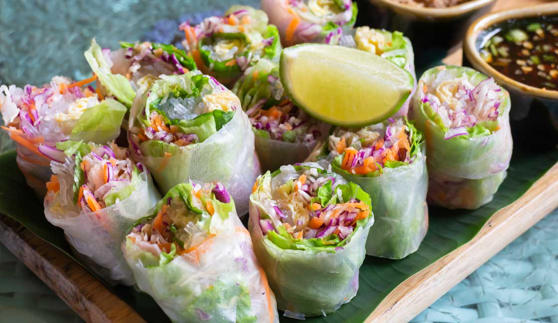 Fresh spring rolls on the plate