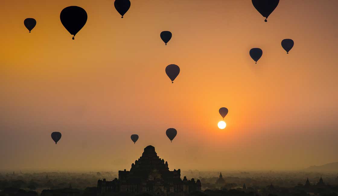 Balloons over a temple in Myanmar 