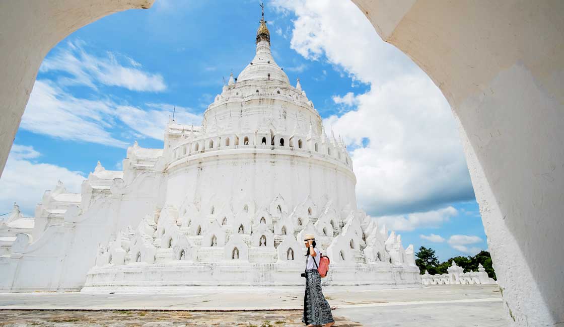 White temple and a young woman