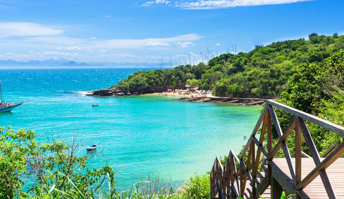 Wooden walkway to the beautiful beach of Buzios