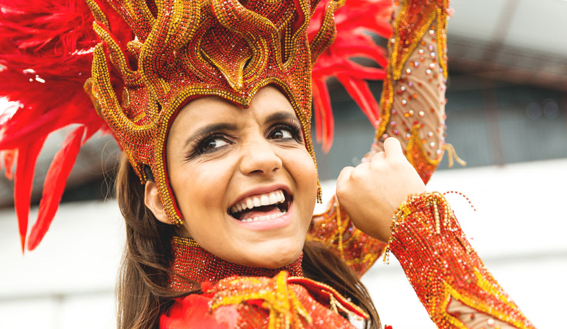 Samba dancer smiling face in Rio