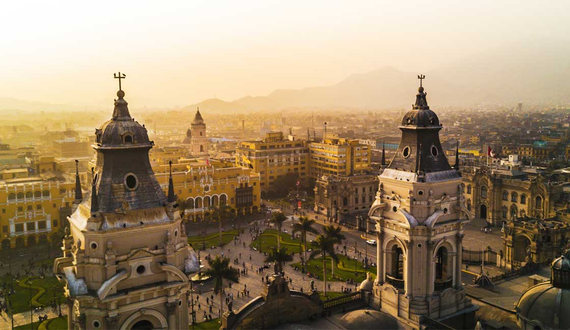 Old town of lima with Cathedral's tower