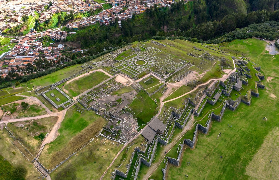 空中俯视图Sacsayhuaman印加遗址