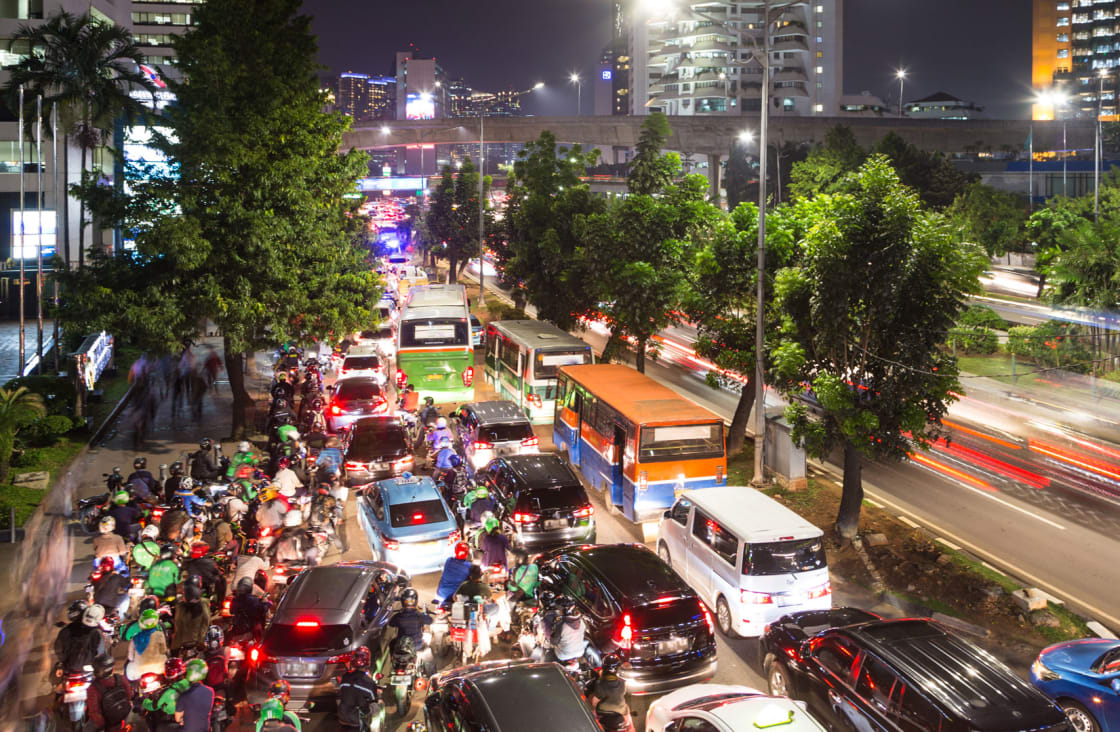 Traffic jam and crowded streets in Myanmar