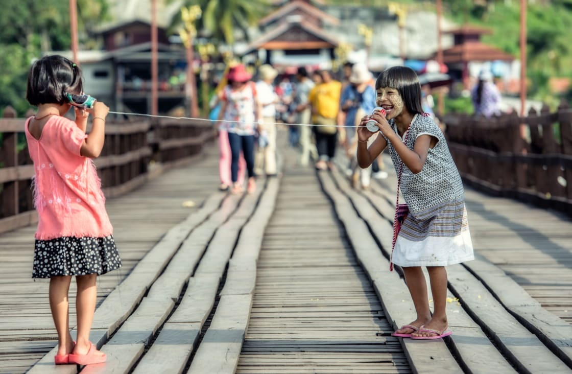 family of tourists taking pictures