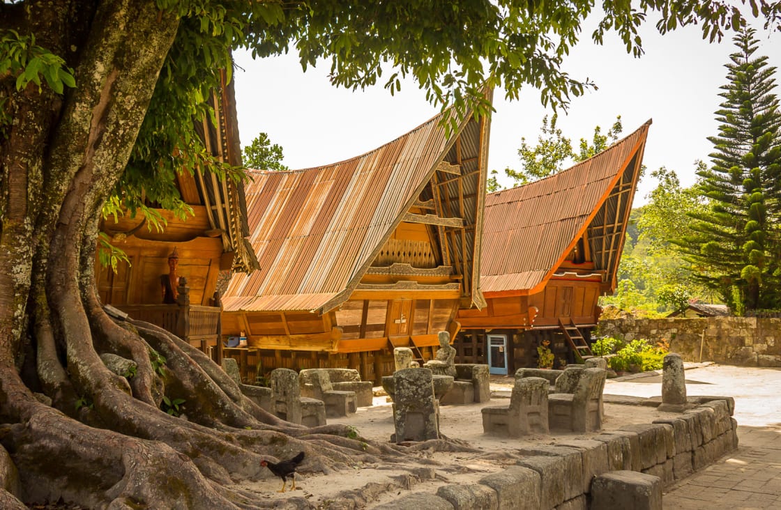 wooden temple at lake toba