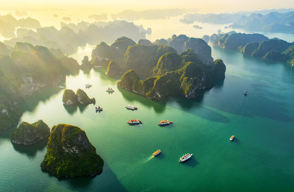 Aerial,View,Floating,Fishing,Village,And,Rock,Island,,Halong,Bay,