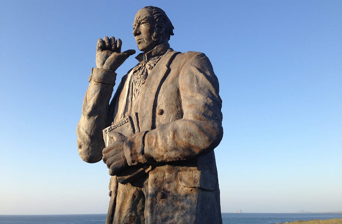 Close,Up,From,Charles,Darwin,Statue,At,San,Cristobal,Galapagos