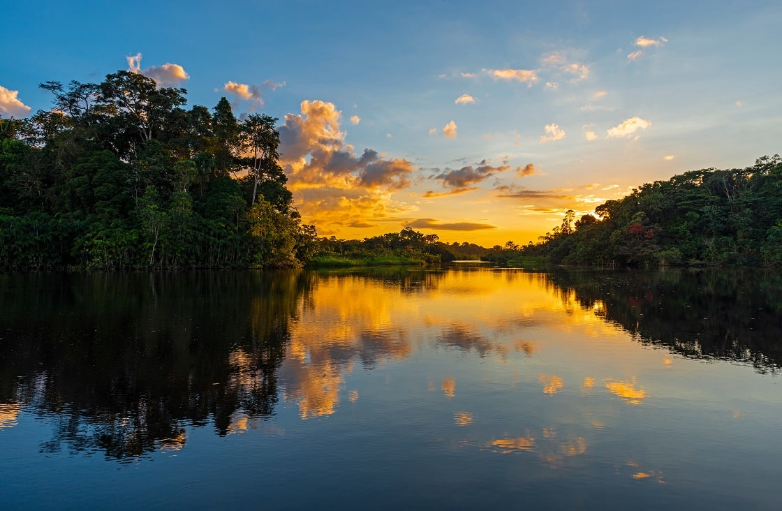 Sunset In The Amazon River Rainforest Basin