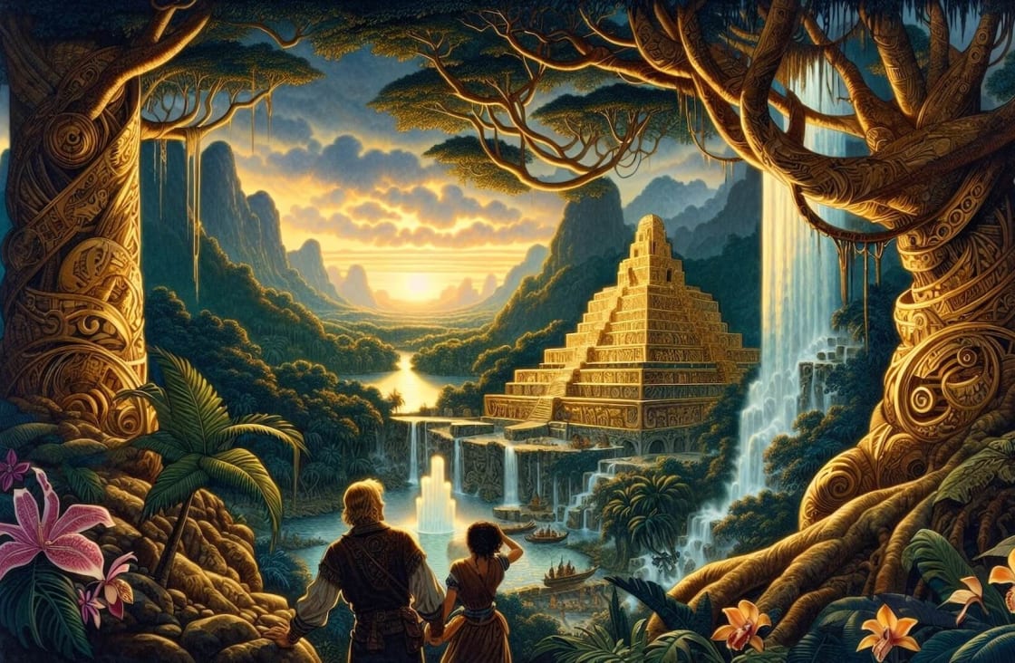 An artist's impression of a lost city in the Amazon