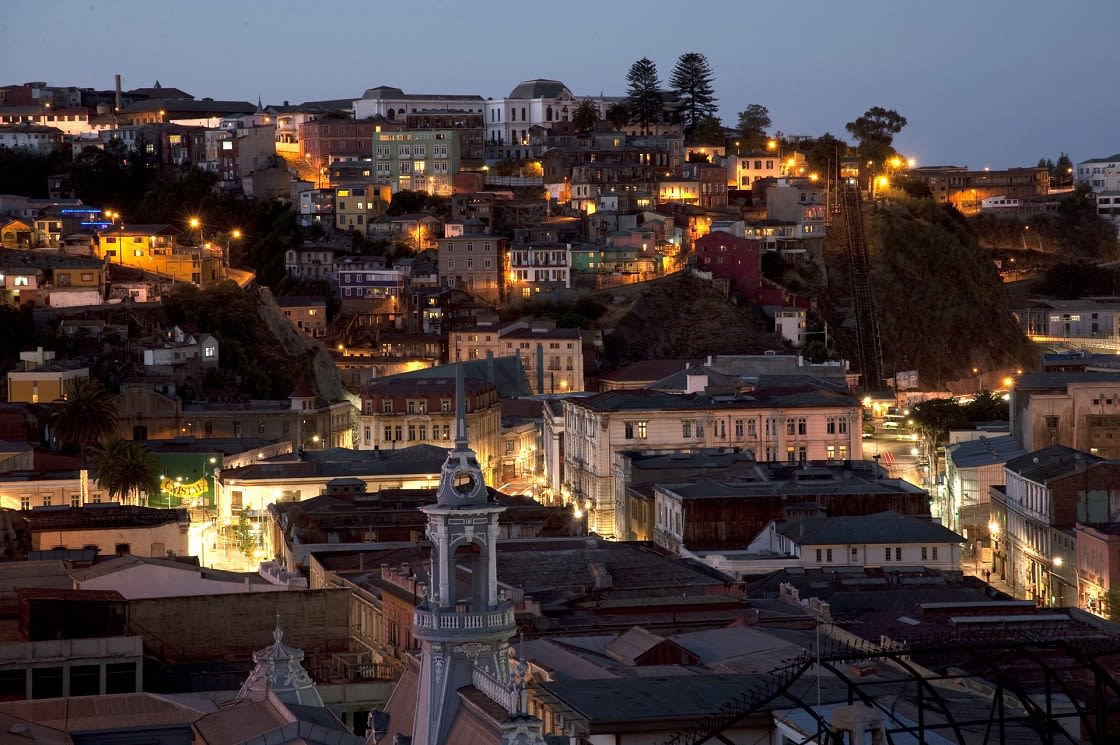 Panoramic View Of Valaparaiso At Night