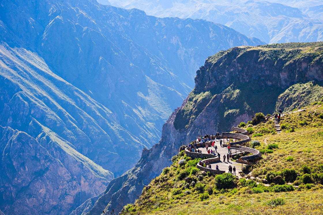 Tourists At The Cruz Del Condor Viewpoint, Colca Canyon - Peru