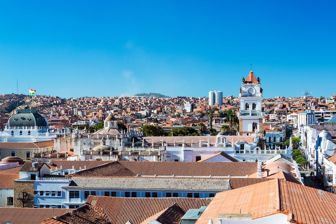 Cityscape Of Sucre Bolivia With The Tower Of The Cathedral